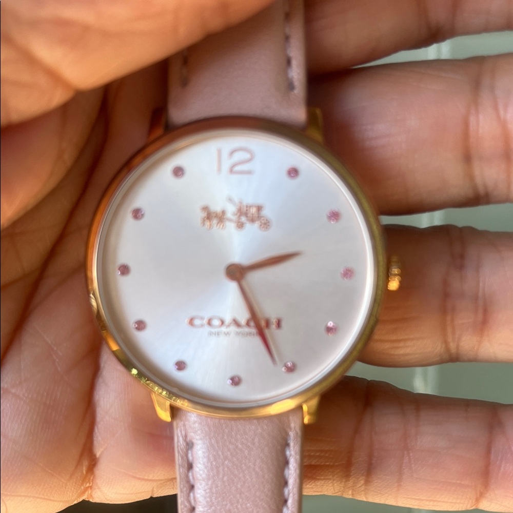 Coach Pink Leather Strap Watch with Rose Gold Accents
